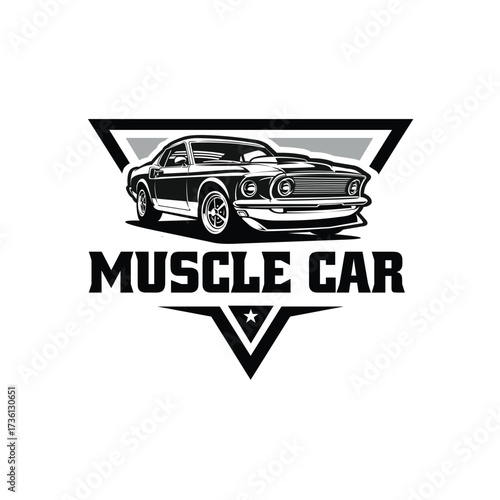 American muscle car logo sticker monochrome silhouette vector
