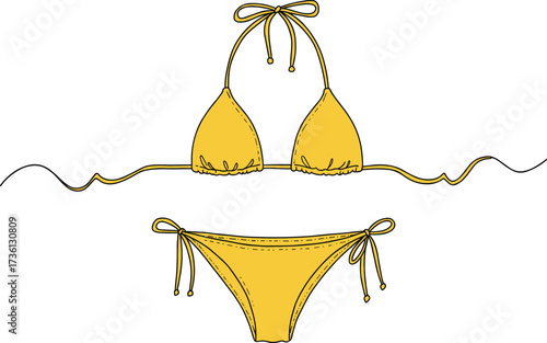 Yellow bikini illustration, stylish swimsuit fashion vector, summer beachwear design, trendy lingerie set, minimal flat design artwork, holiday clothing fashion drawing