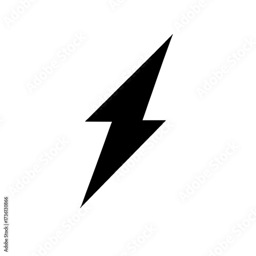 Minimalist black silhouette of a lightning bolt on white background