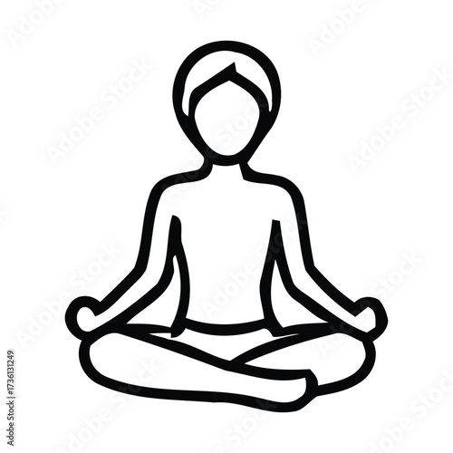 Simple Line Art Icon of Person Meditating in Lotus Pose. With a meditation, vector illustration. 