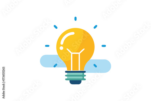 A bright yellow lightbulb with radiating light beams symbolizes innovative ideas