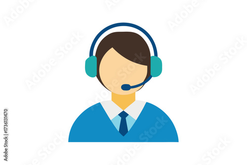 Illustration of Customer Service Representative with Headset for Virtual Assistance