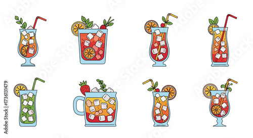 A refreshing collection of colorful pixel art summer cocktails perfect for a festive occasion.