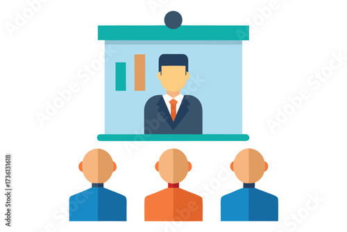Business presentation with a faceless presenter and audience sitting in rows