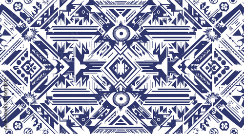 Intricate aztec pattern isolated on white background, displaying a complex geometric design with tribal influences and symmetrical arrangement for a visually striking effect