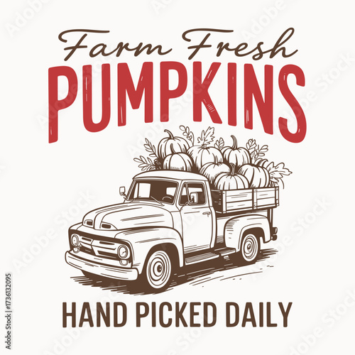 farm fresh pumpkins hand picked daily vintage truck autumn harvest t shirt design rustic farmhouse fall season artwork