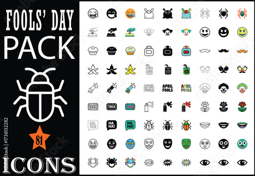 April Fools Day icons set collection, Pack of 81 colorful and outline, filled icon, flat color icon, icons .
