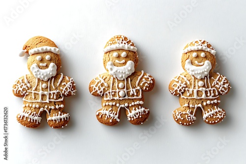 Festively Decorated Gingerbread Cookies Shaped Like Santa Claus Characters for Christmas