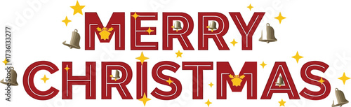Festive merry christmas greeting with bells and star accents