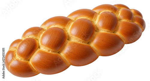 Photos Isolated golden challah bread loaf, traditional Jewish food, dough, braided shap