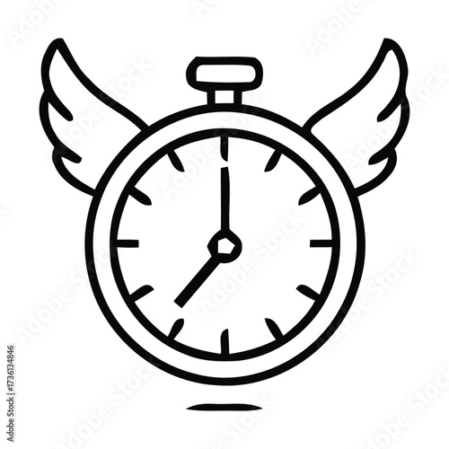 Stylized Stopwatch with Wings Icon Line Art time clock, vector illustration. 