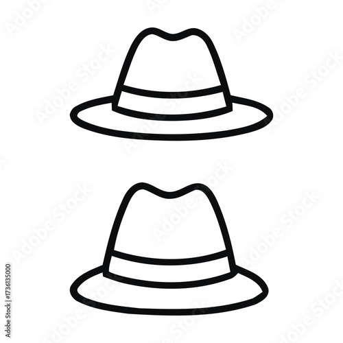 Two Black Outline Fedoras With Bands. With hat icon fashion, vector illustration.