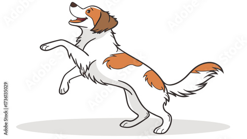 A playful cartoon dog with brown spots is jumping up with excitement, showcasing its energy and enthusiasm