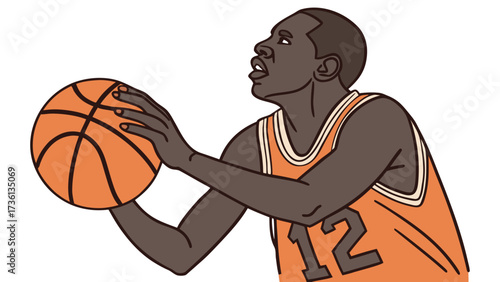 A basketball player wearing a jersey number 12, getting ready to pass the ball to his teammate