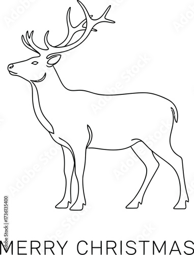 Minimalist christmas card with reindeer line art design