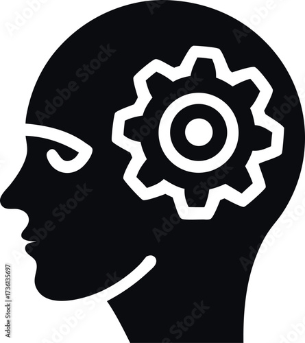 Vector art of human head with gear representing thinking, brainstorming, and problemsolving in business and technology concepts