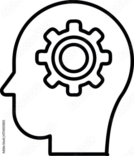 Vector art of human head with gear representing thinking, brainstorming, and problemsolving in business and technology concepts