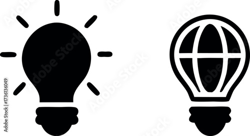 Vector art of abstract representation of idea generation and problemsolving, featuring lightbulbs and a grid