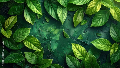 Fresh Green Mint Leaves on Dark Textured Background with Water Droplets Organic and Vibrant Natural Pattern with Lush Foliage and Refreshing Aesthetics