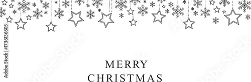 Merry christmas card with snowflakes and stars decoration