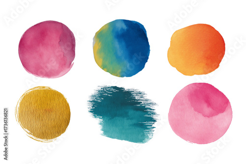 Colorful watercolor circles in various shades and styles for design  