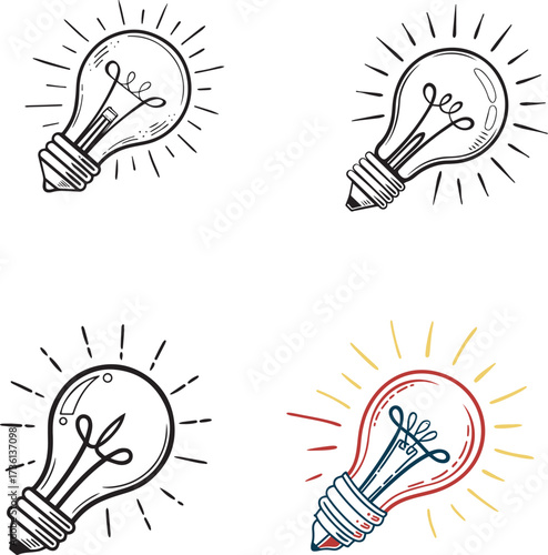 Bright Idea Generation: A collection of illuminated light bulbs, meticulously sketched to represent inspiration, innovation, and the spark of creativity