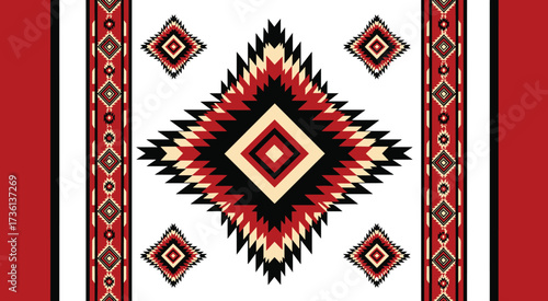 Southwestern pattern isolated on white background with diamond shapes and vibrant colors, creating a visually appealing and culturally inspired design for various uses