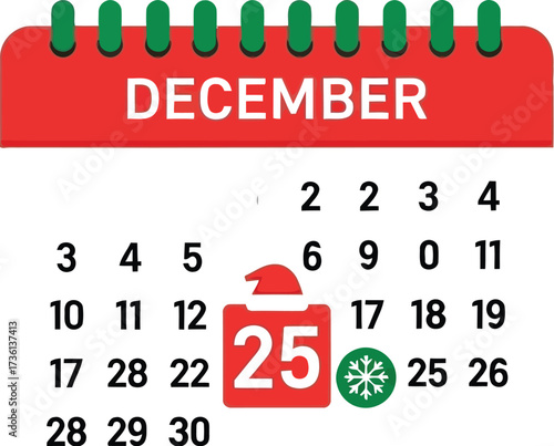 December calendar marks christmas day on the twenty fifth