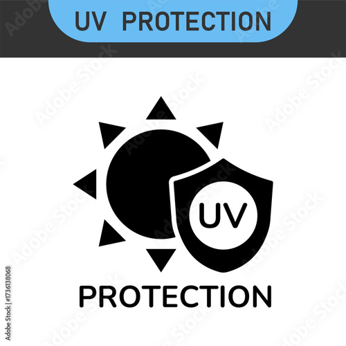 UV protection icon set. UV radiation icon. Ultraviolet symbol. Sun uv protection icons. Vector pictogram of sunscreen spf. Skincare illustration, sign for cosmetics packaging