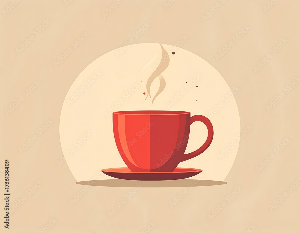 Obraz premium Red Coffee Cup on a Beige Background.