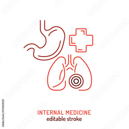 Internal medicine icon with stomach, lungs. Doctor profession.