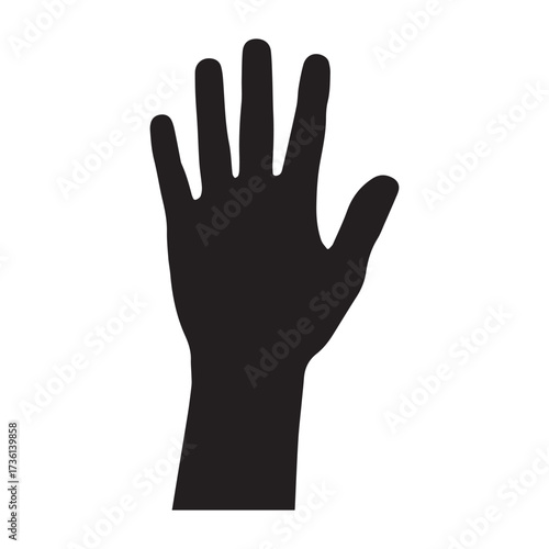 Black silhouette of an open hand on white background