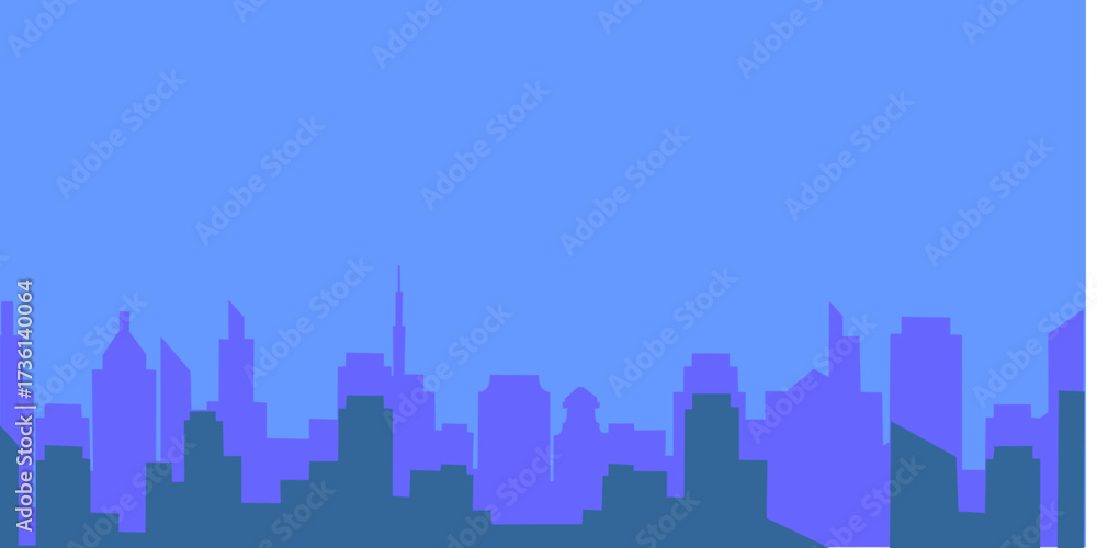 Naklejka premium City skyline silhouette with blue background urban landscape illustration