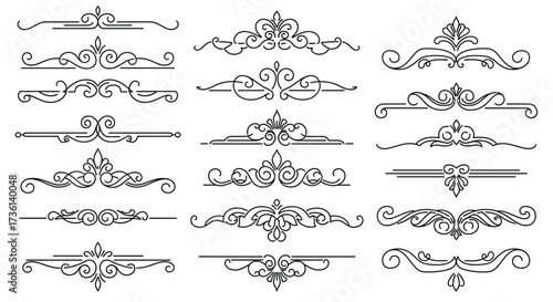 Elegant Black and White Ornate Decorative Borders and Dividers Keywords: decorative, border, divider, flourish, ornament, swirl, scroll, elegant, ornate, vintage, classic, design, graphic