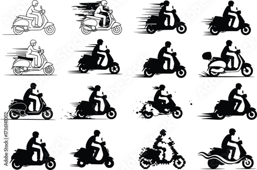 Scooter, Moped, Motorcycle, Rider, Transport, Vehicle, Travel, Urban, City, Speed, Motion, Journey, Lifestyle, Road, Traffic, Commuter, Adventure, Freedom, Modern, Mobility