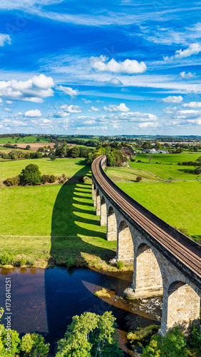 Arthington Viaduct in North Yorkshire. This viaduct comprises of  21 arches, each with a span of 18 metres. It was completed in 1849 and straddles the river Wharfe.
