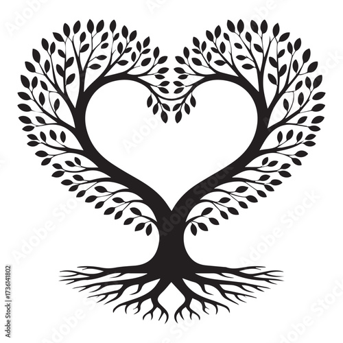 Heart-shaped tree silhouette with exposed roots love