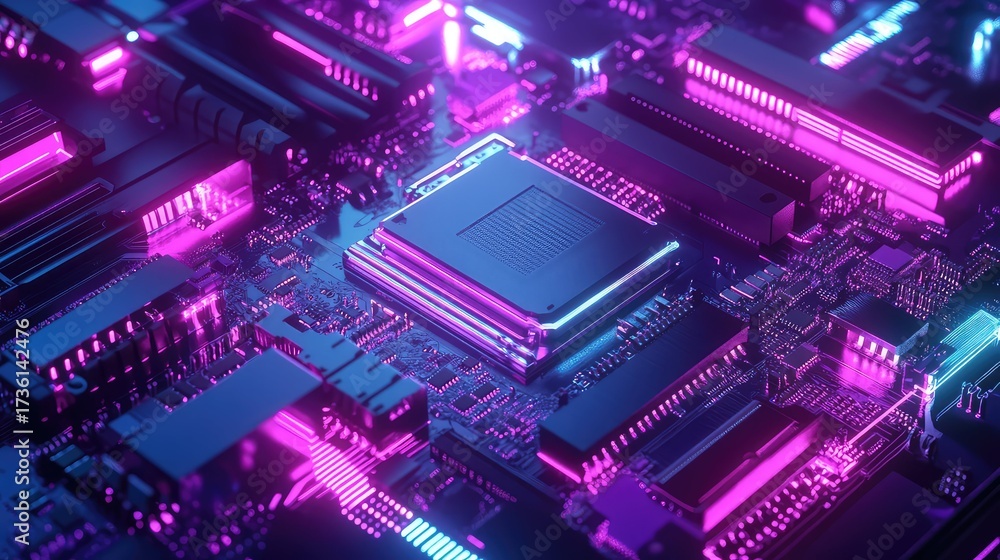 Obraz premium Cpu processor glowing with futuristic cyber light