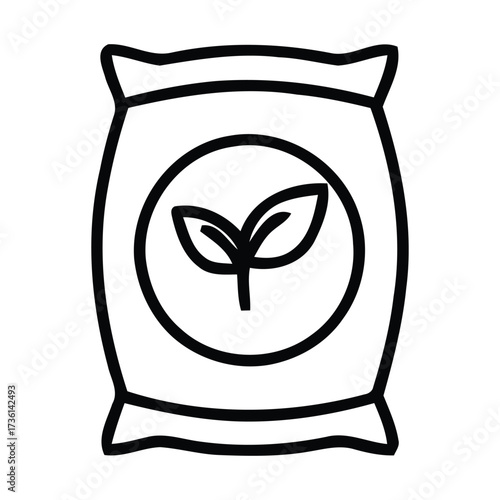 Bag of Fertilizer Icon with a Sprout Symbol. With fertilizer, bag, sack, plant food, agriculture, vector illustration.
