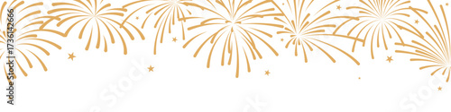 Fireworks background, gold New Year celebration border