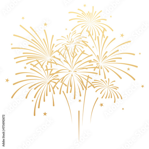 Gold fireworks vector illustration isolated, New Year party