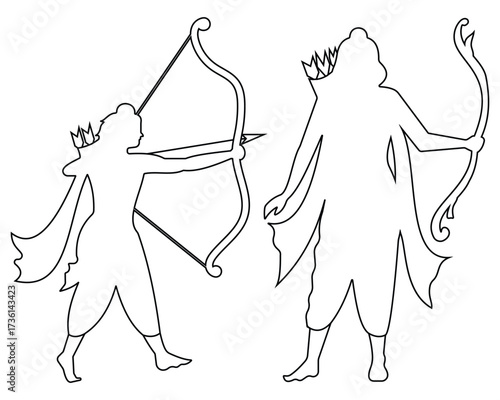 Lord Rama with arrow outline icon vector. Silhouette of Lord Ram vector. Happy dussehra holiday celebration in India. Dussehra, Lord Ram Vector illustration.