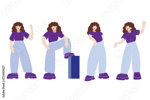 Minimalist vector illustration of female characters in casual poses
