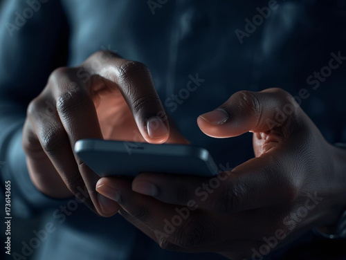 close up hand hold mobile phone device:focus on man work play read call text type on smartphone concept, teen people innovation technology telecommunication. teenager reply response chatting