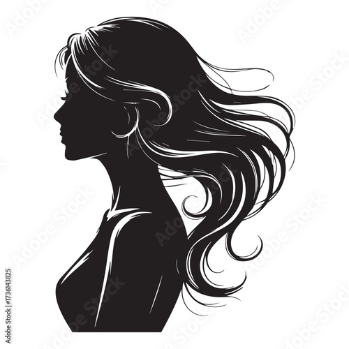 Silhouette of Woman's Profile with Flowing Hair female
