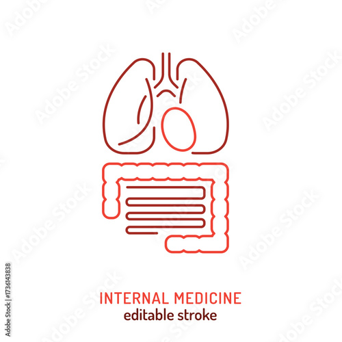 Internal medicine icon with lungs, colon, intestine.
