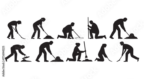 Silhouettes of People Digging and Working with Tools