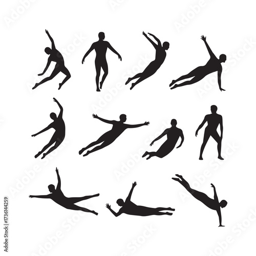 Silhouettes of people in dynamic movement and dance poses