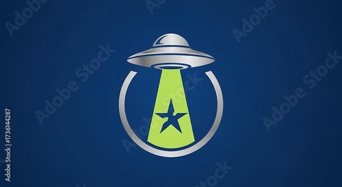 UFO Abducting Star Logo Design on Dark Blue Background.
