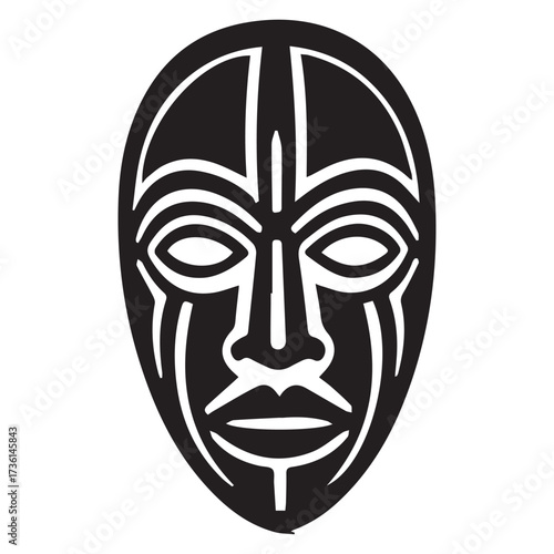 Tribal mask silhouette with intricate facial markings